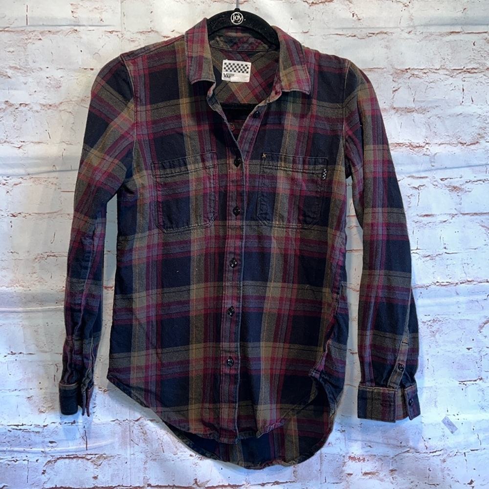 Vans Shirt Womens XS Meridian Flannel Shirt Purple Black Plaid Button Front